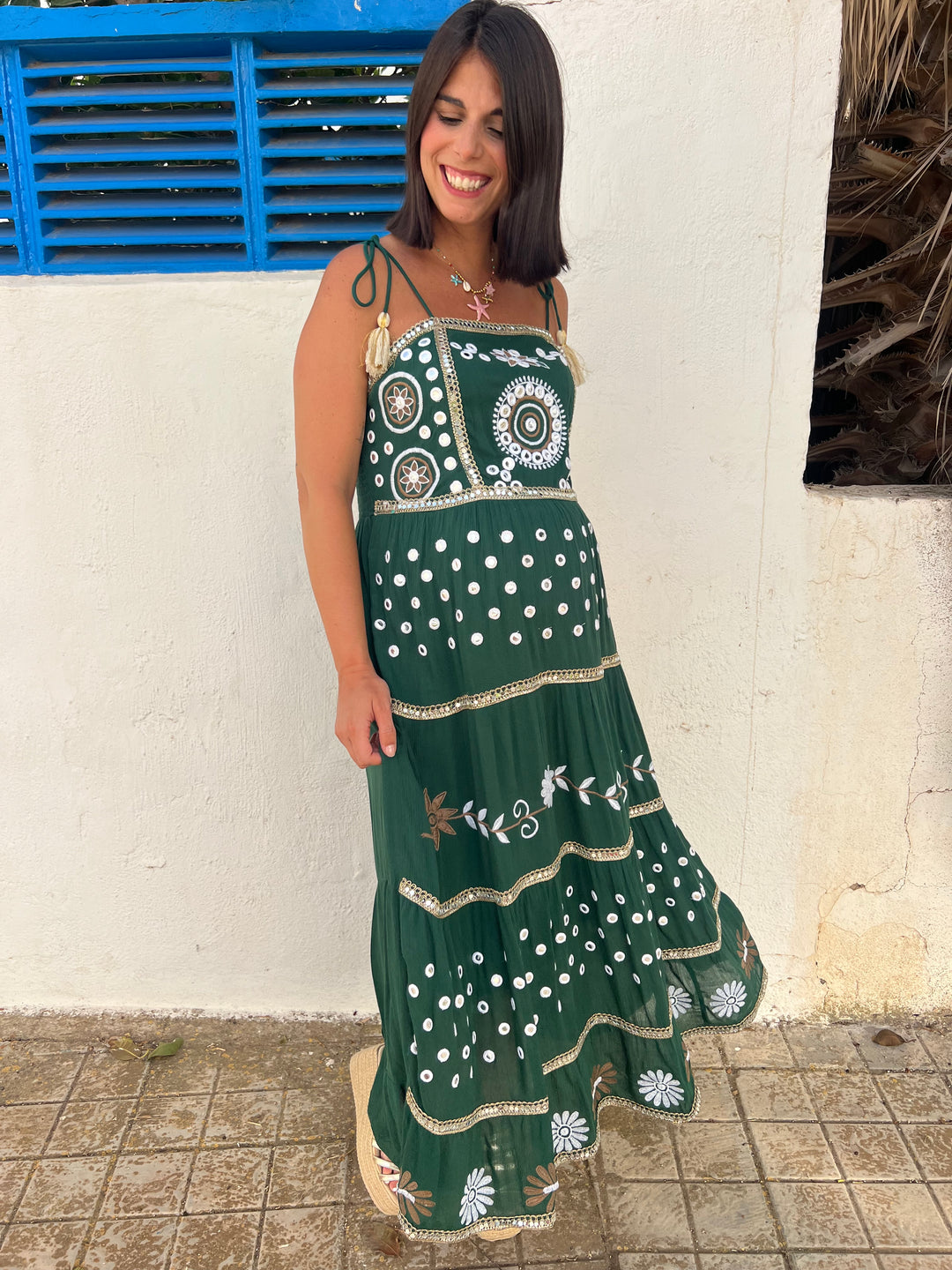 Vestido Boho verde oscuro