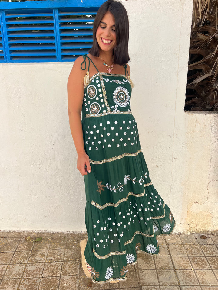 Vestido Boho verde oscuro