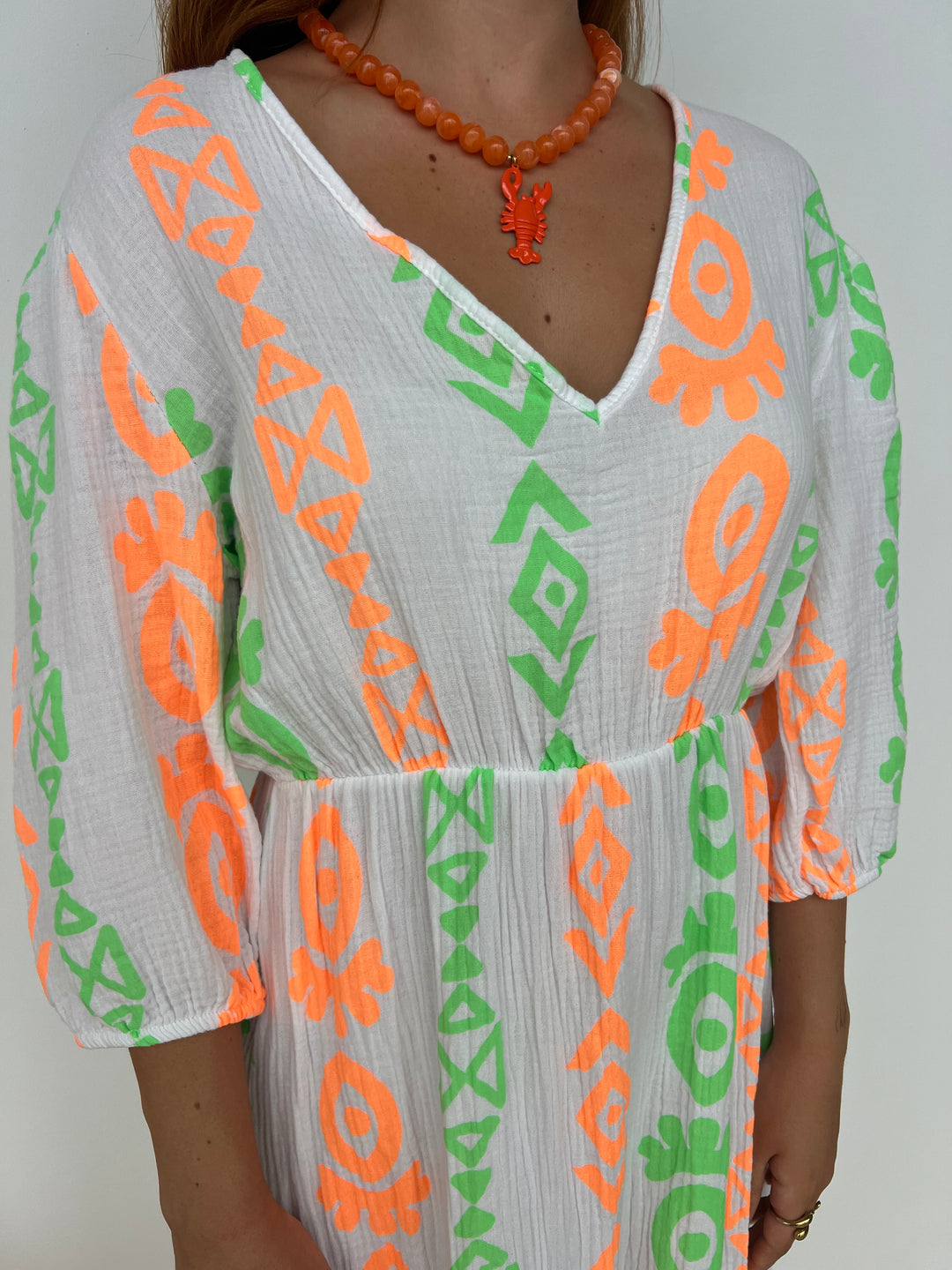 Vestido Kalea naranja y verde