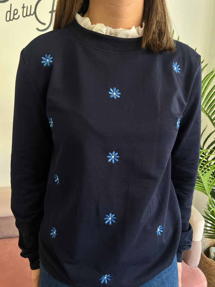 Sudadera Flowers azul marino
