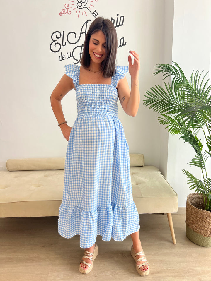 Vestido Vichy celeste