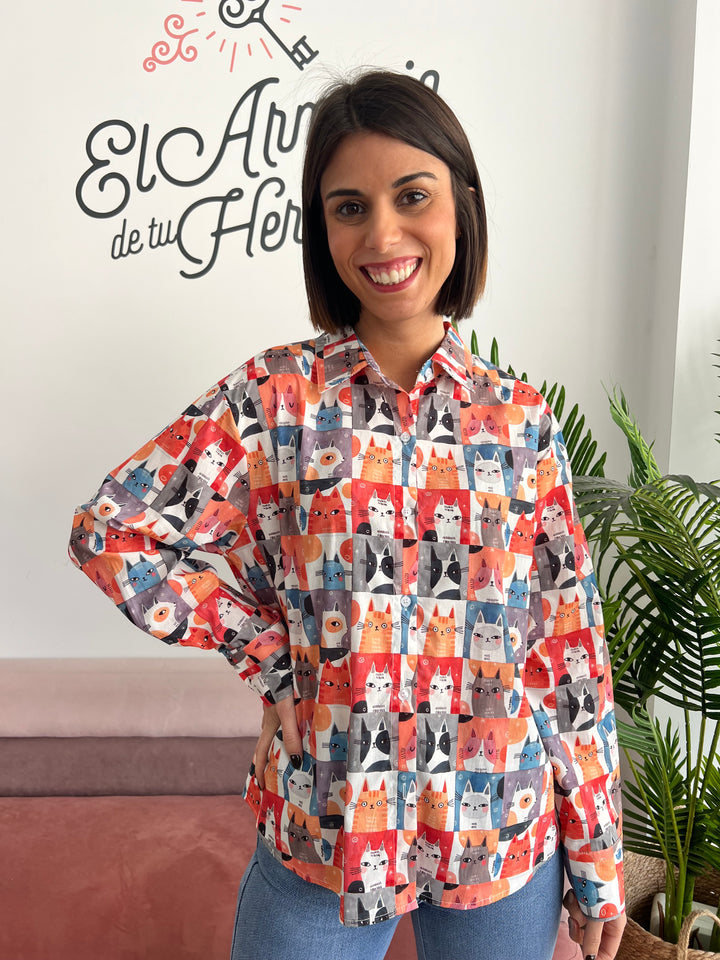 Camisa Gatos Cuadros