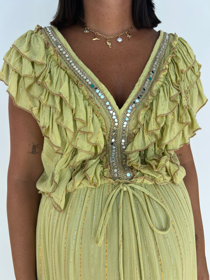 Vestido Saona largo pistacho