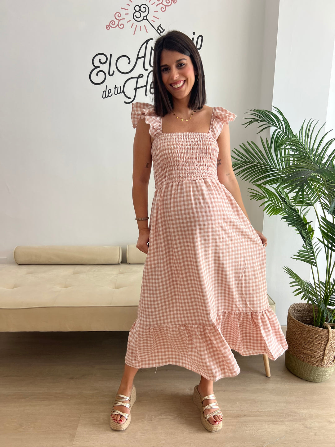 Vestido Vichy nude
