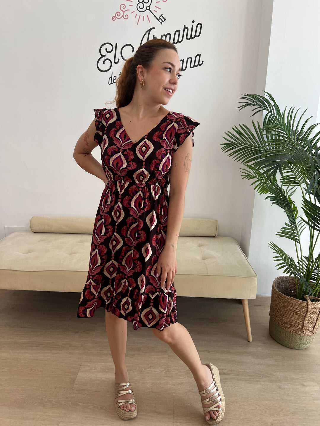Vestido Nerea negro y coral
