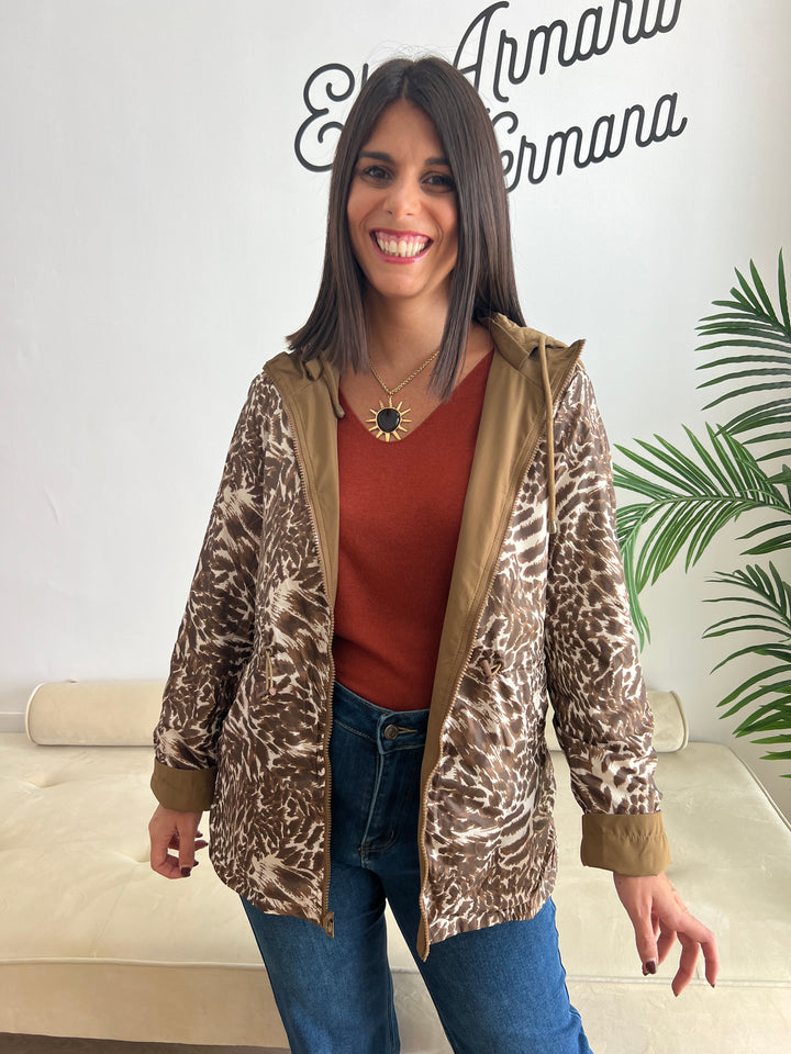 Chaqueta Reversible Leopardo miel