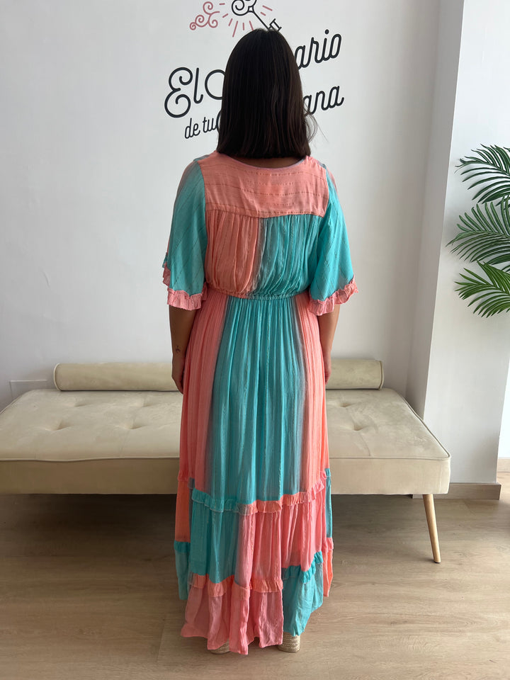 Vestido Manacor turquesa y coral