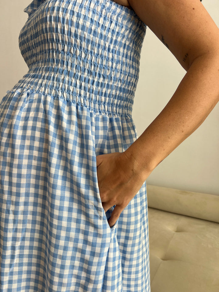 Vestido Vichy celeste
