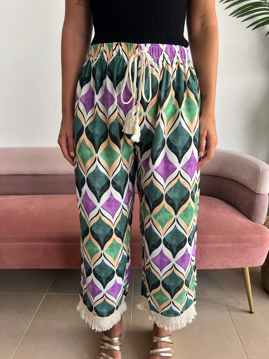 Pantalón Carlota verde y buganvilla