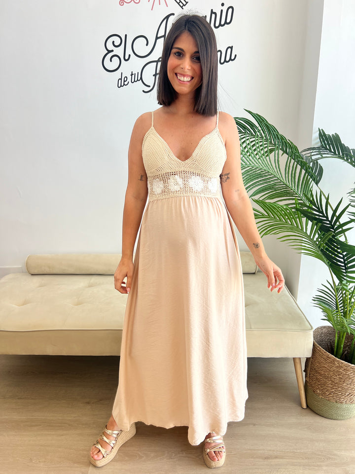 Vestido Flor beige