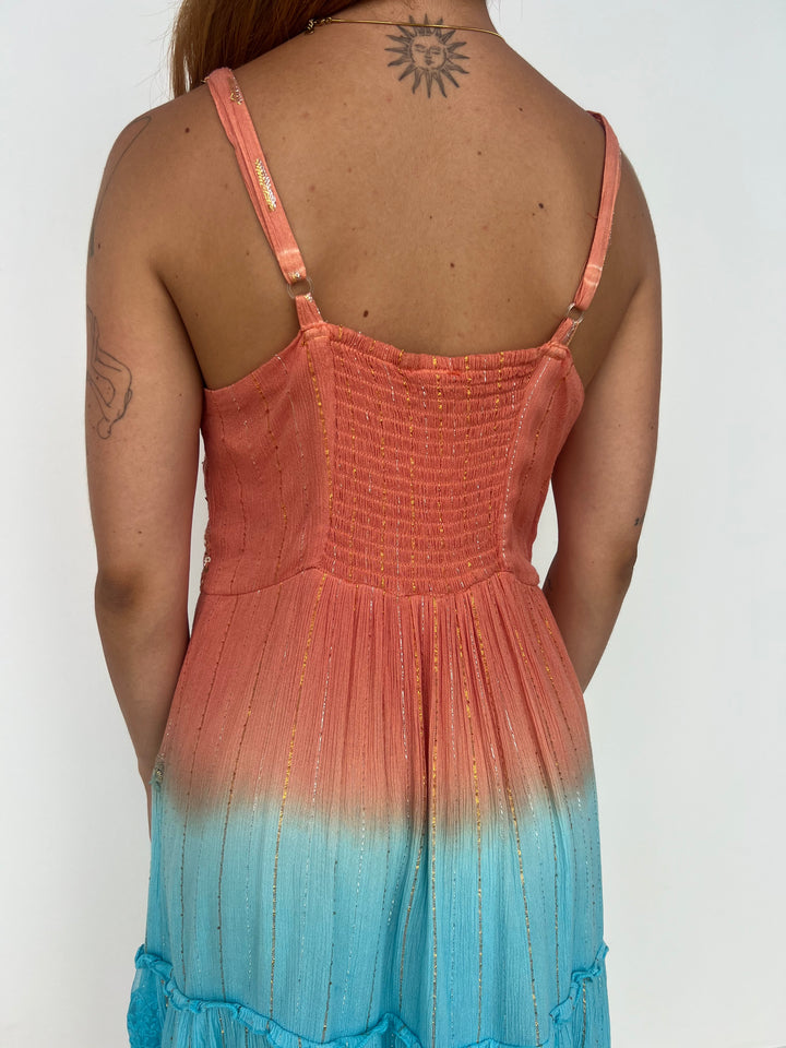 Vestido Habana coral y azul
