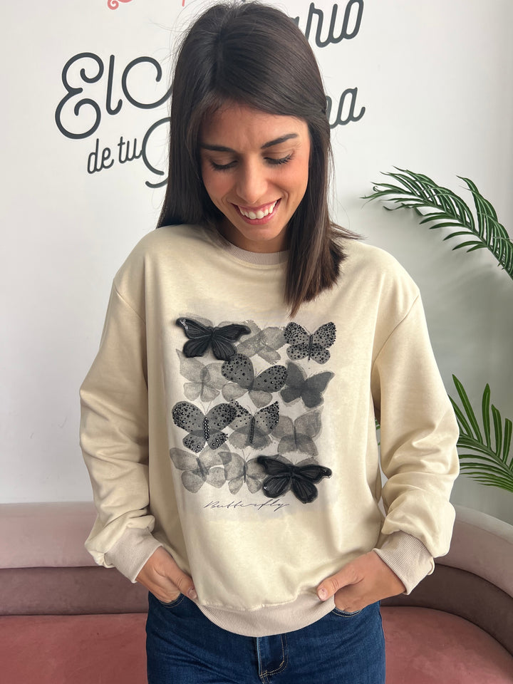 Sudadera Butterfly beige