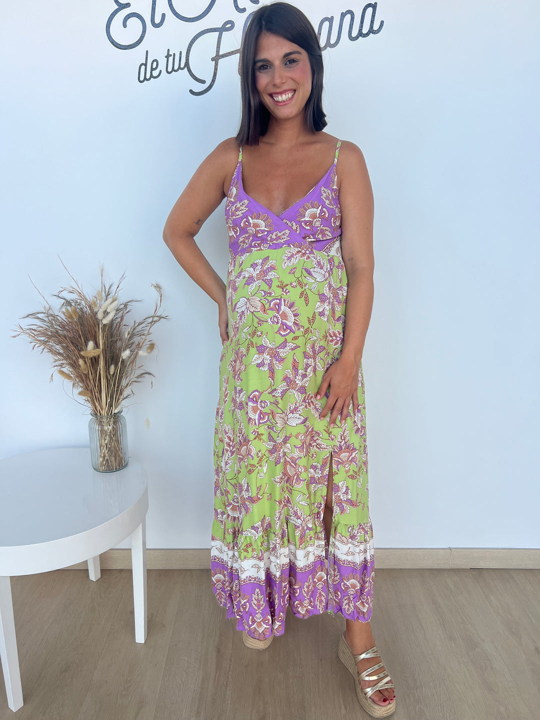 Vestido Esther verde y morado