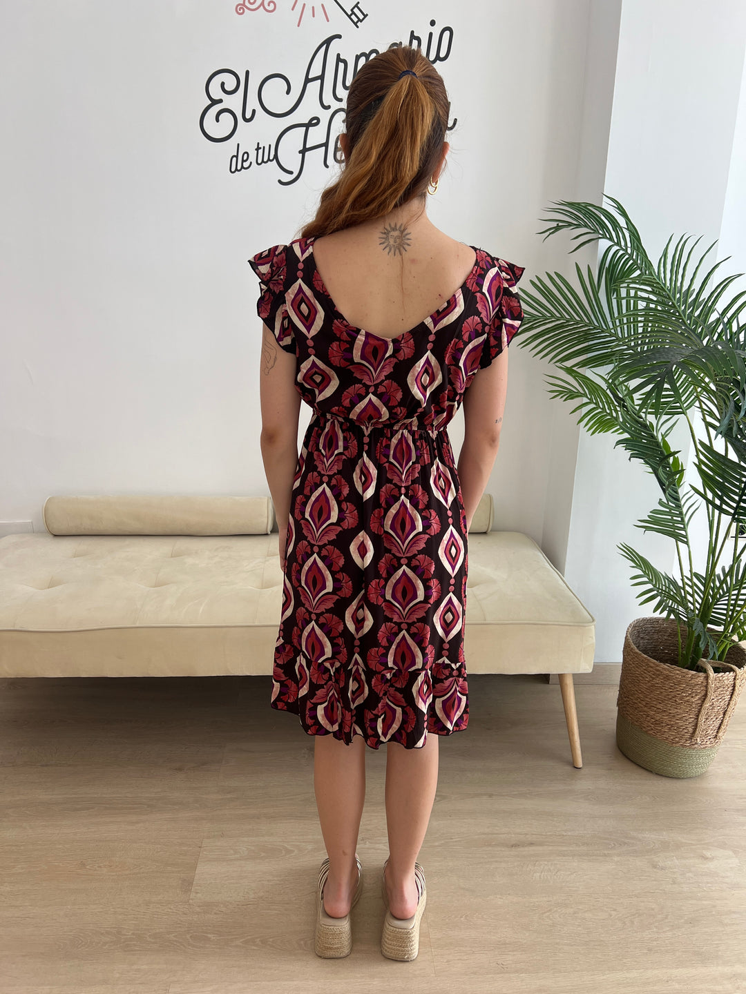 Vestido Nerea negro y coral