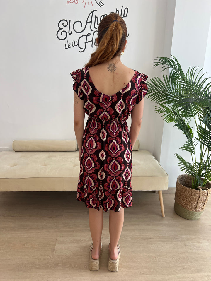 Vestido Nerea negro y coral