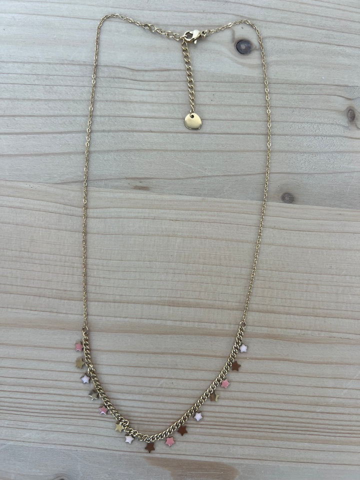 Collar multi stars rosa(acero)