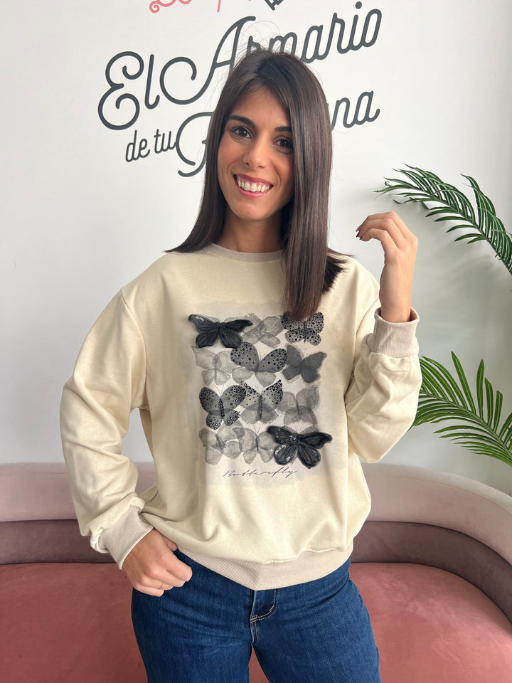 Sudadera Butterfly beige