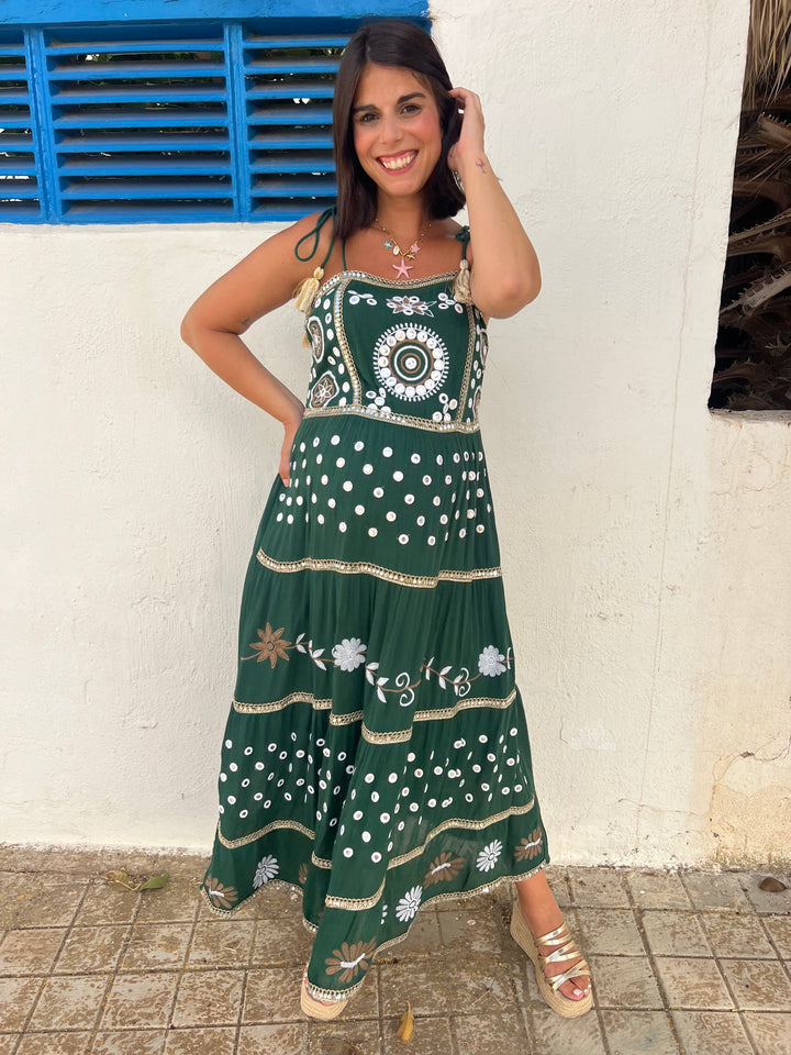 Vestido Boho verde oscuro
