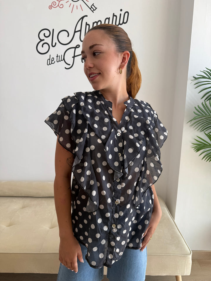 Blusa Lunares volante negro