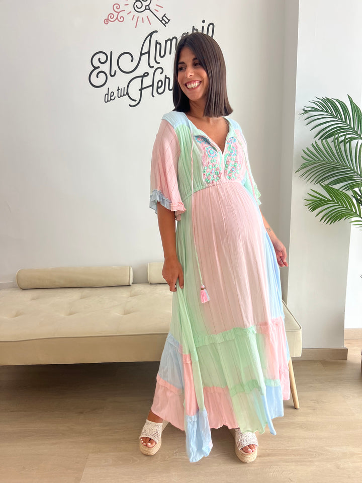 Vestido Manacor celeste y rosa