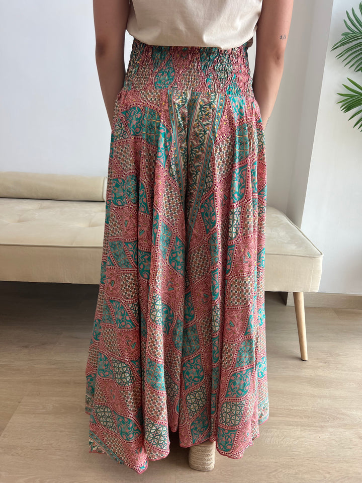 Pantalón India rosa y turquesa
