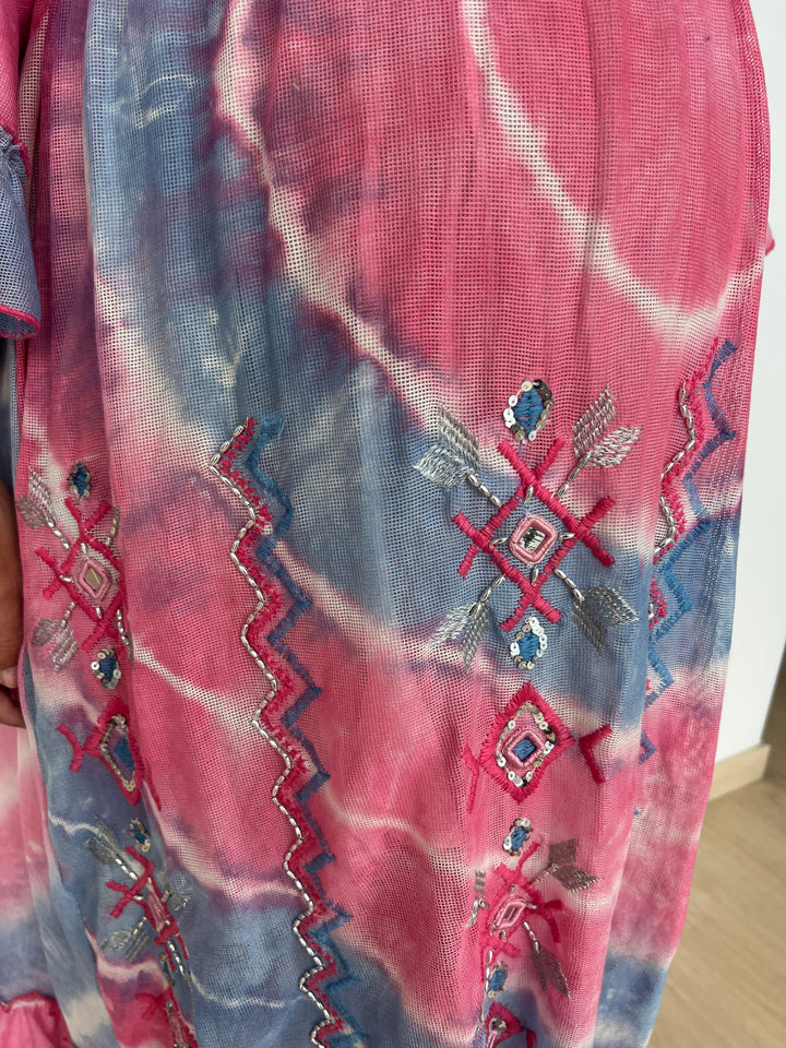 Vestido Ariana azul y fucsia