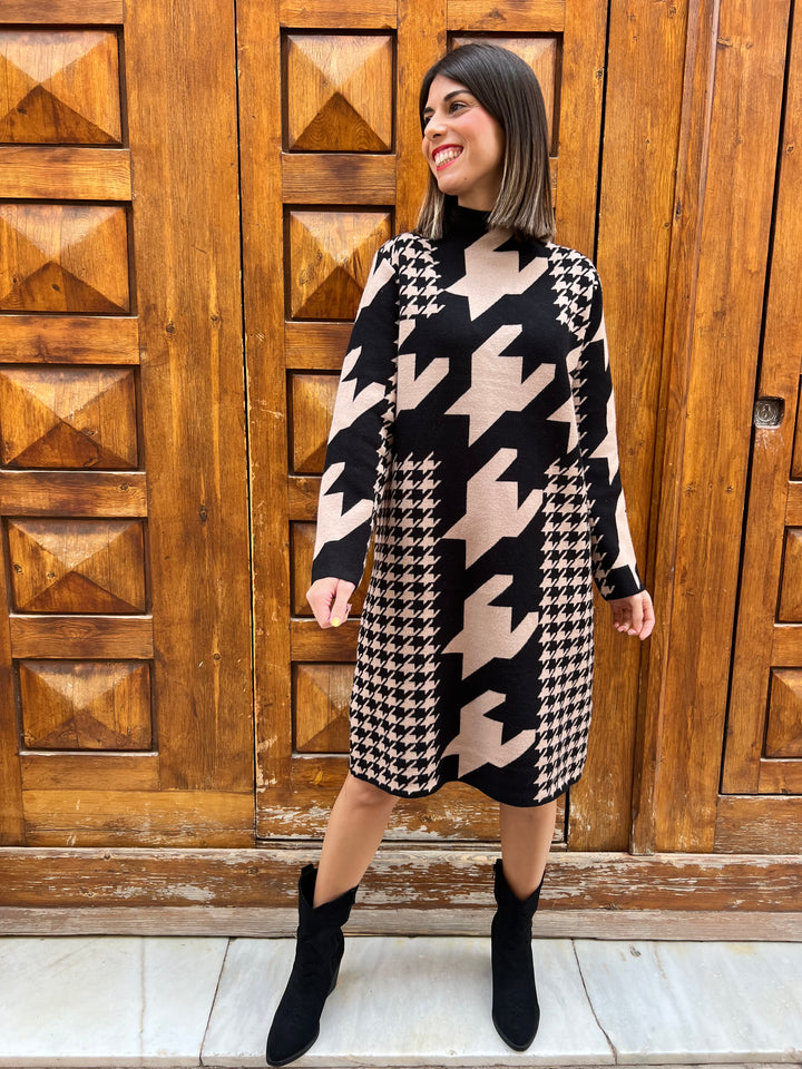 Vestido Pata Gallo negro-beige