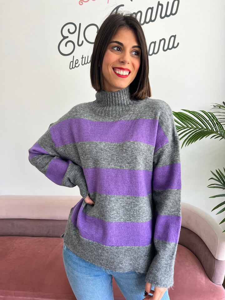Jersey Ingrid gris y morado