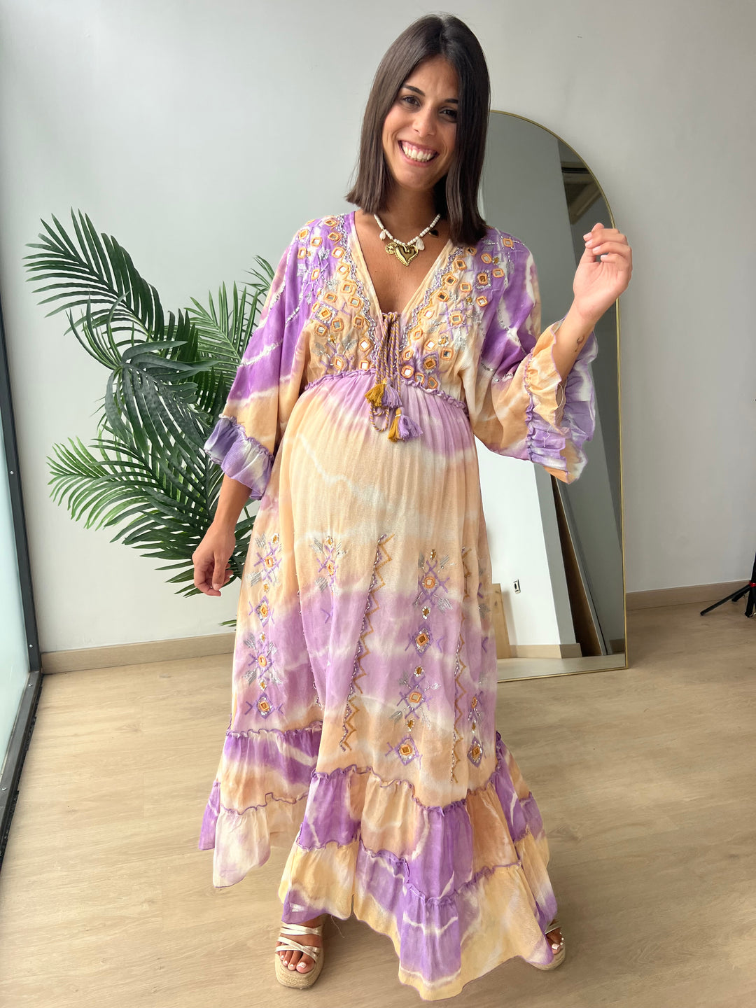 Vestido Ariana amarillo y morado