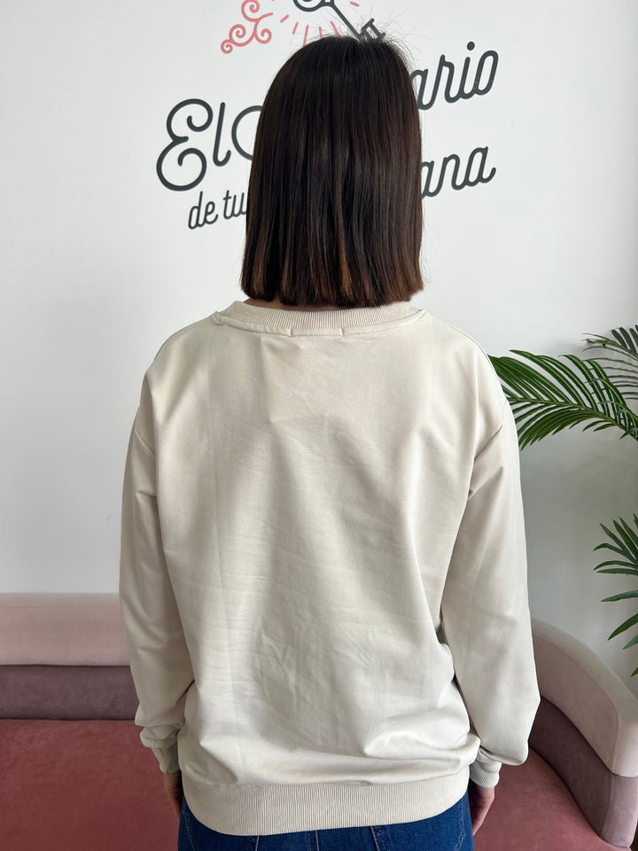 Sudadera Bonjour beige