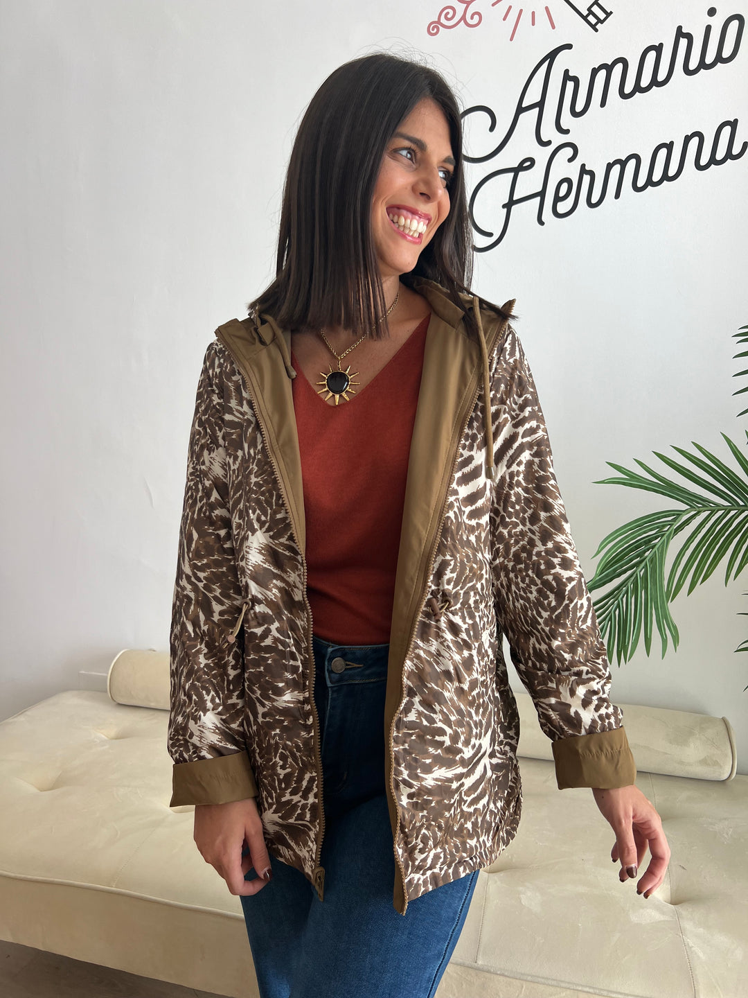 Chaqueta Reversible Leopardo miel