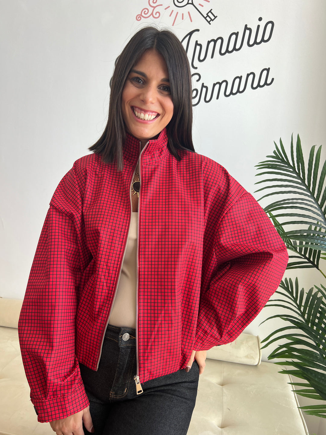 Chaqueta Vichy Bomber rojo