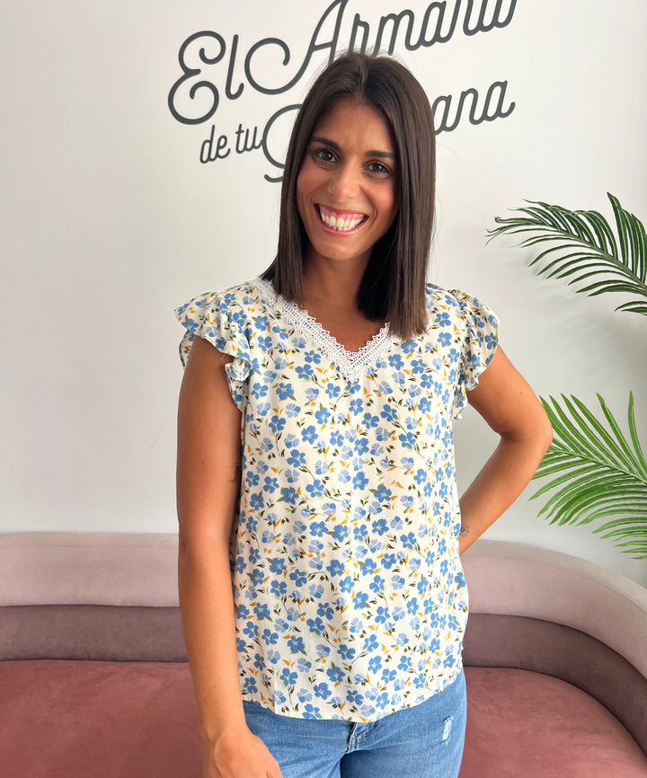 Blusa Flores azul