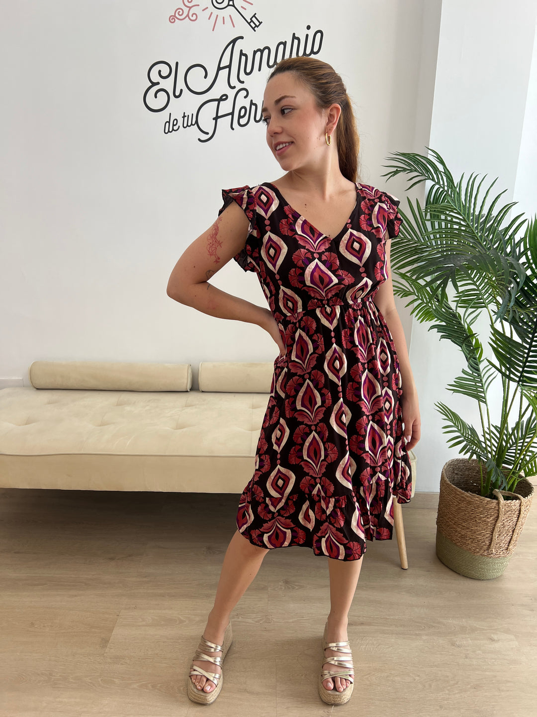 Vestido Nerea negro y coral