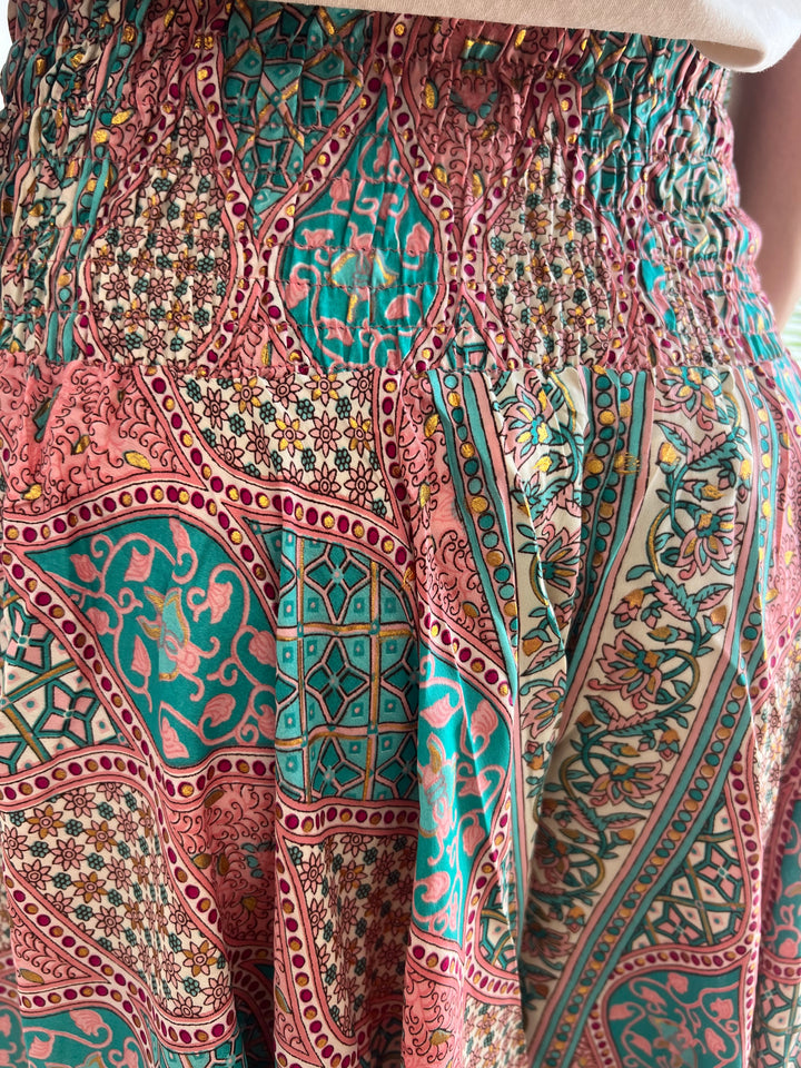 Pantalón India rosa y turquesa