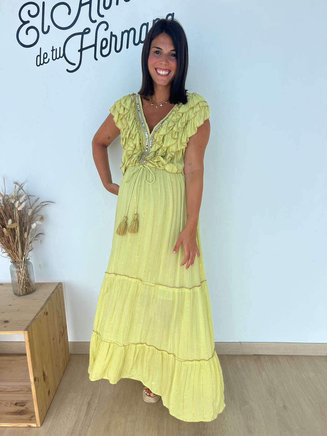Vestido Saona largo pistacho