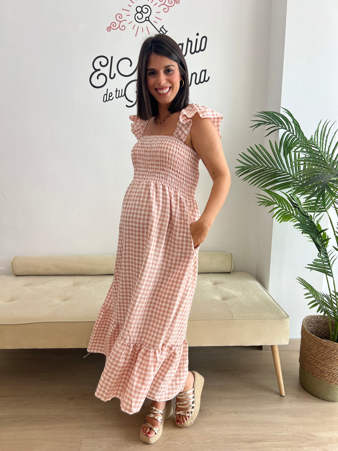 Vestido Vichy nude