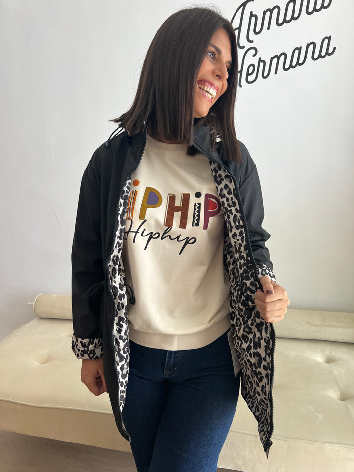 Chaqueta Reversible Leopardo negro