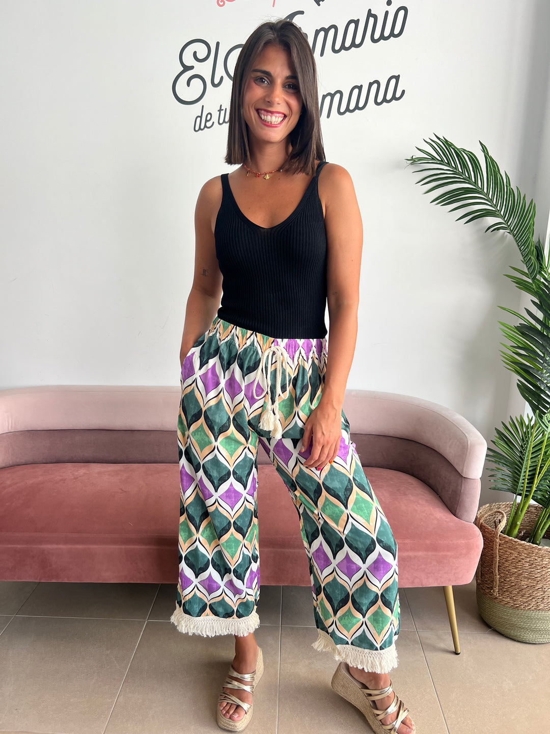 Pantalón Carlota verde y buganvilla