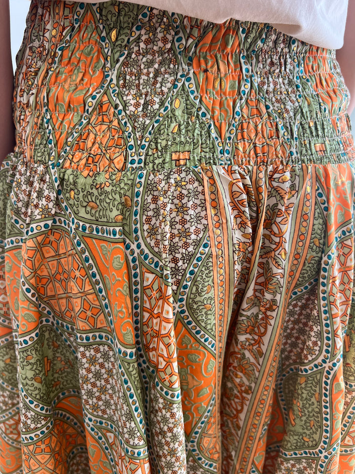 Pantalón India verde y naranja
