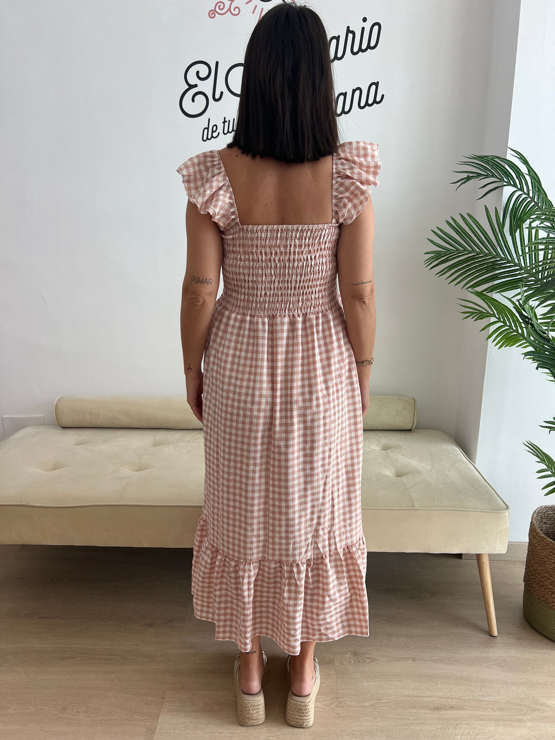 Vestido Vichy nude