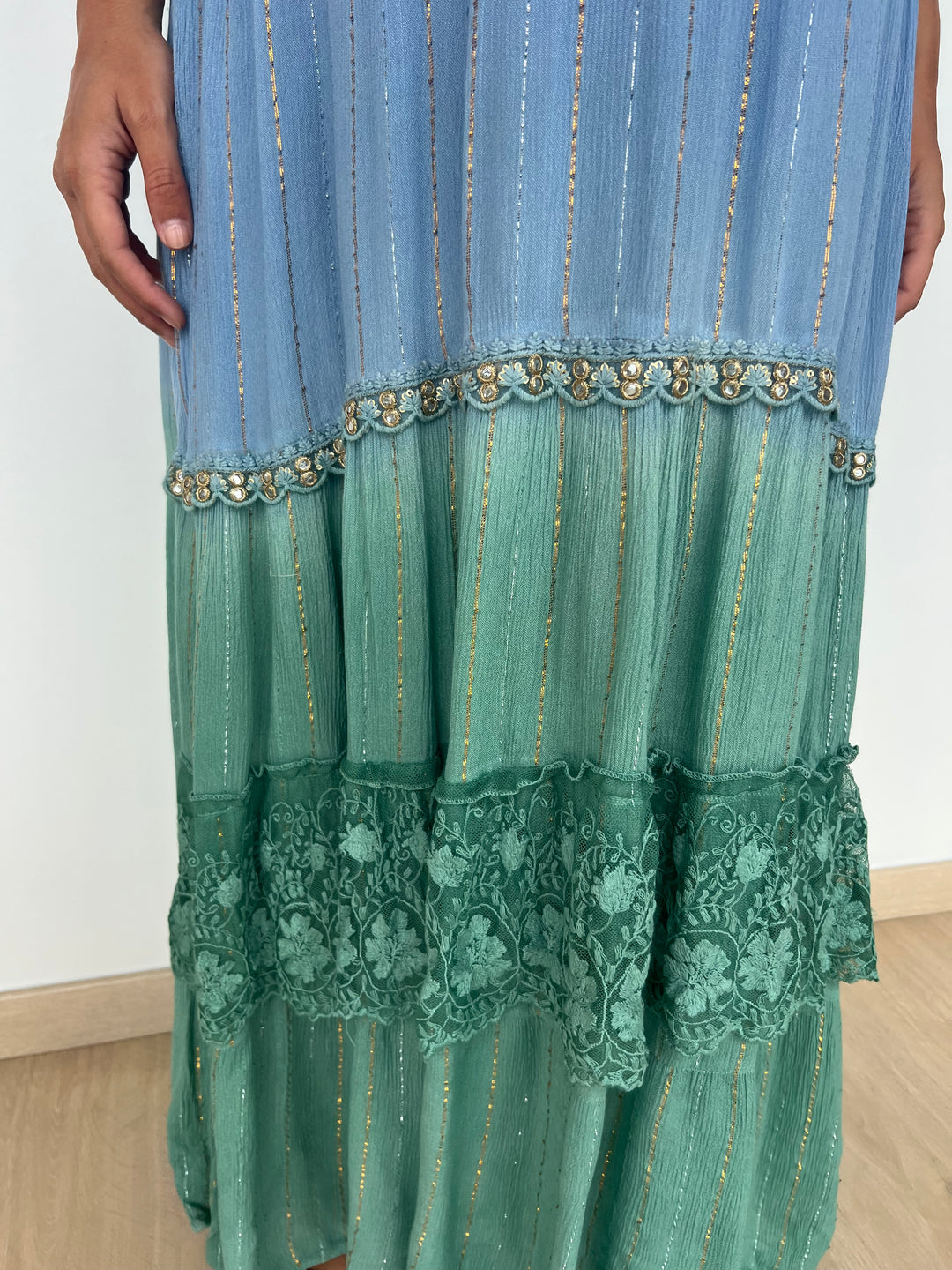 Vestido Habana largo azul y turquesa
