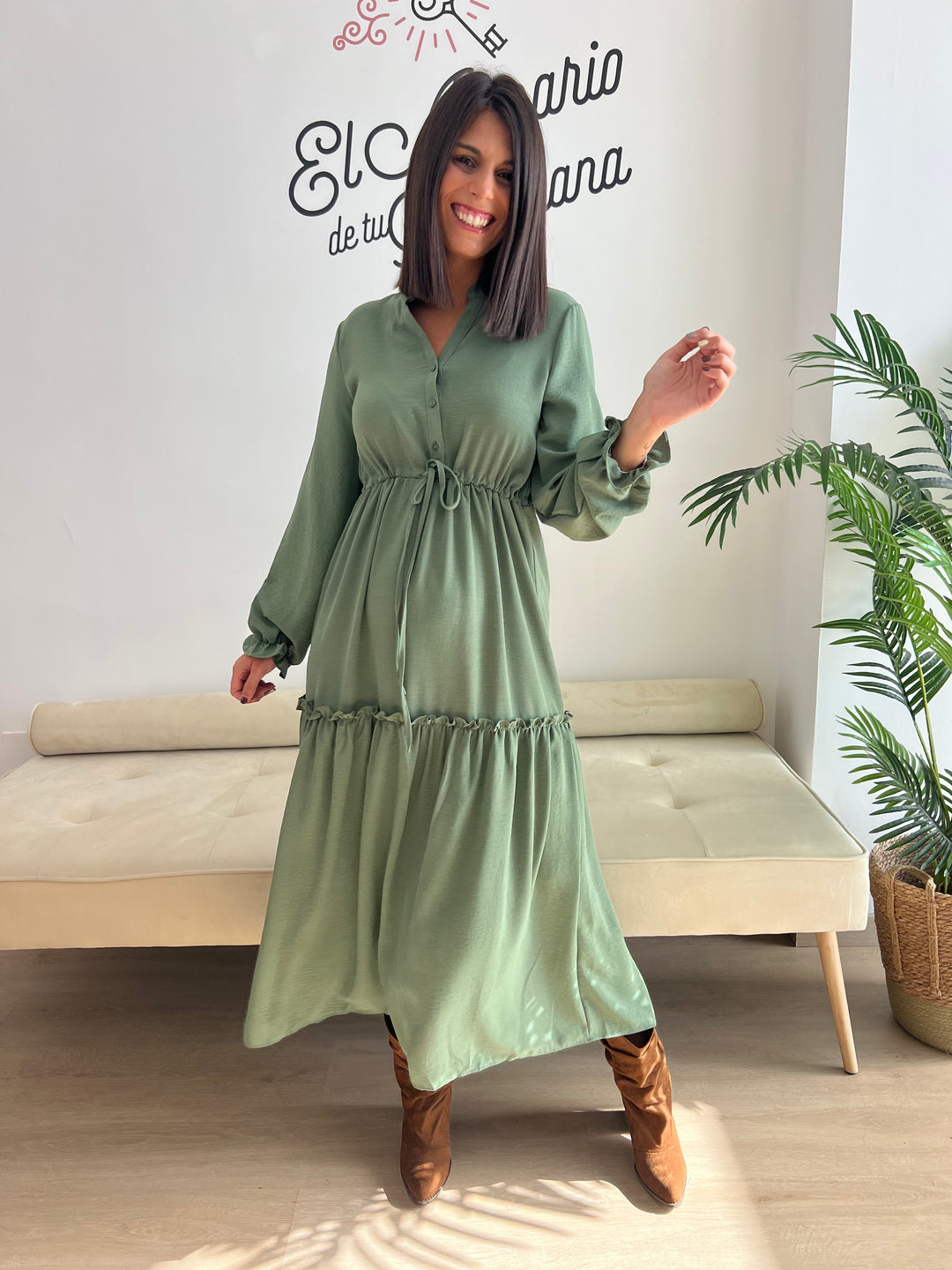 Vestido Hortensia verde militar