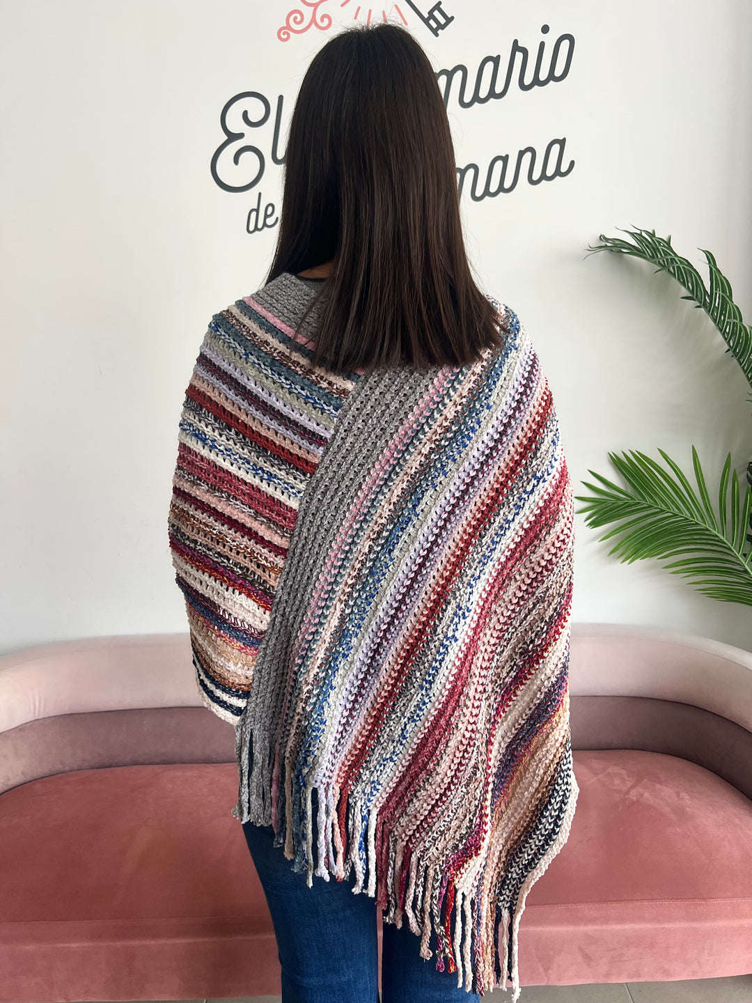 Poncho Ruth gris y rosa