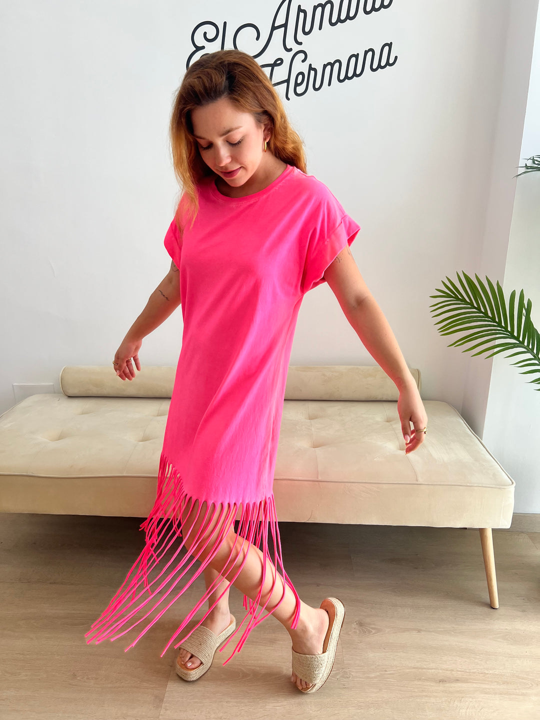 Vestido Flecos fucsia