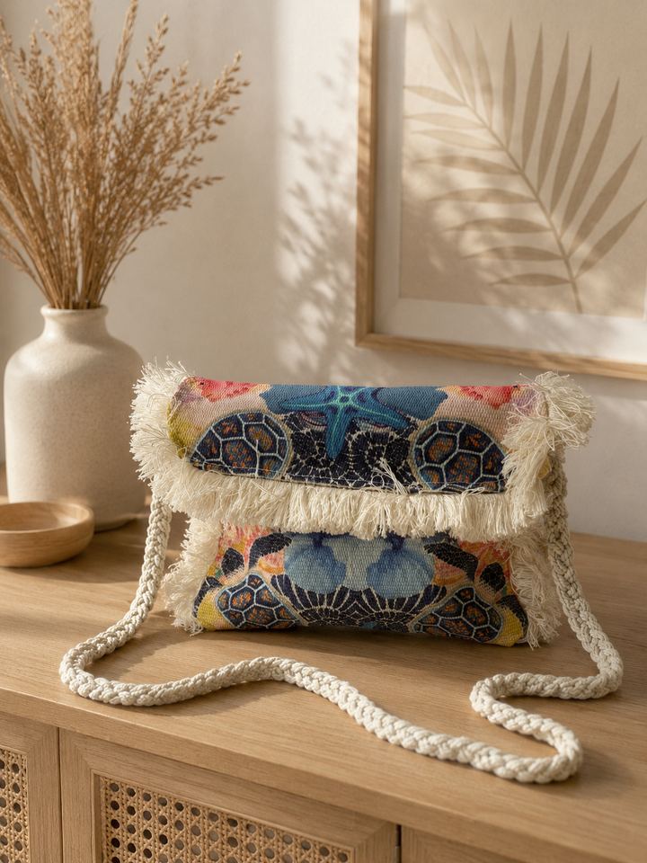 Bolso flecos tortugas