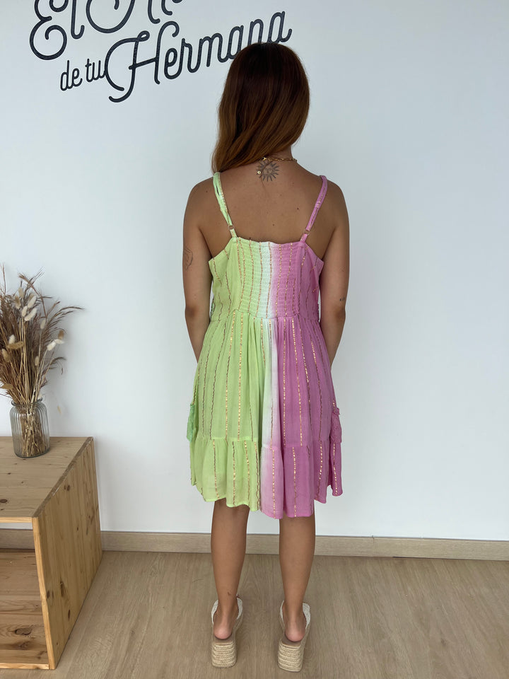 Vestido Tulum rosa y pistacho