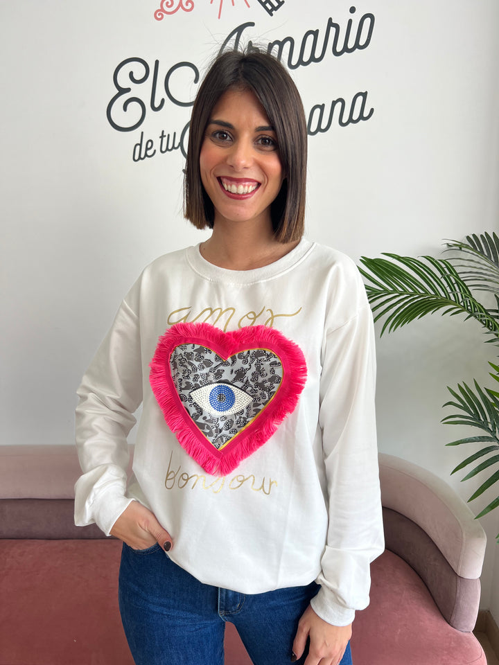 Sudadera Bonjour blanco
