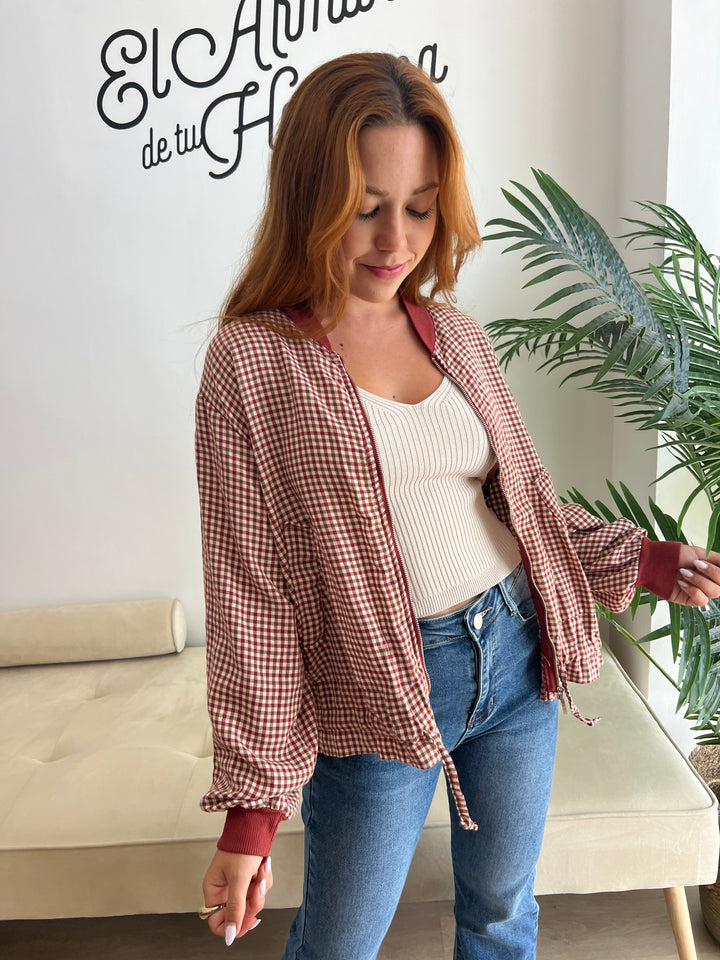 Chaqueta Cuadros teja