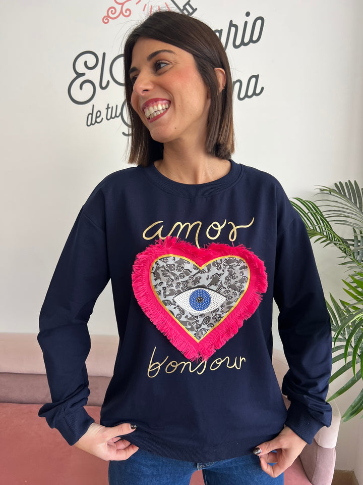 Sudadera Bonjour azul marino